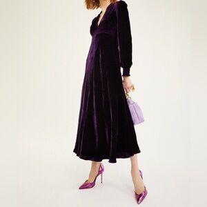 J. Jill Luxurious Velvet Long Sleeve Dress front button size 8